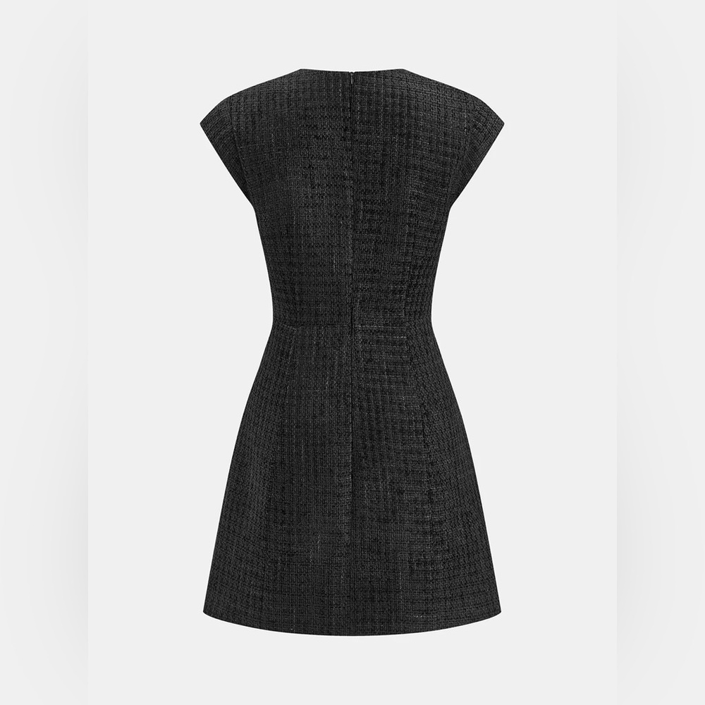 COMMENSE Metal Button Tweed Sleeveless Mini Dress - size XSmall - Picture 3 of 6